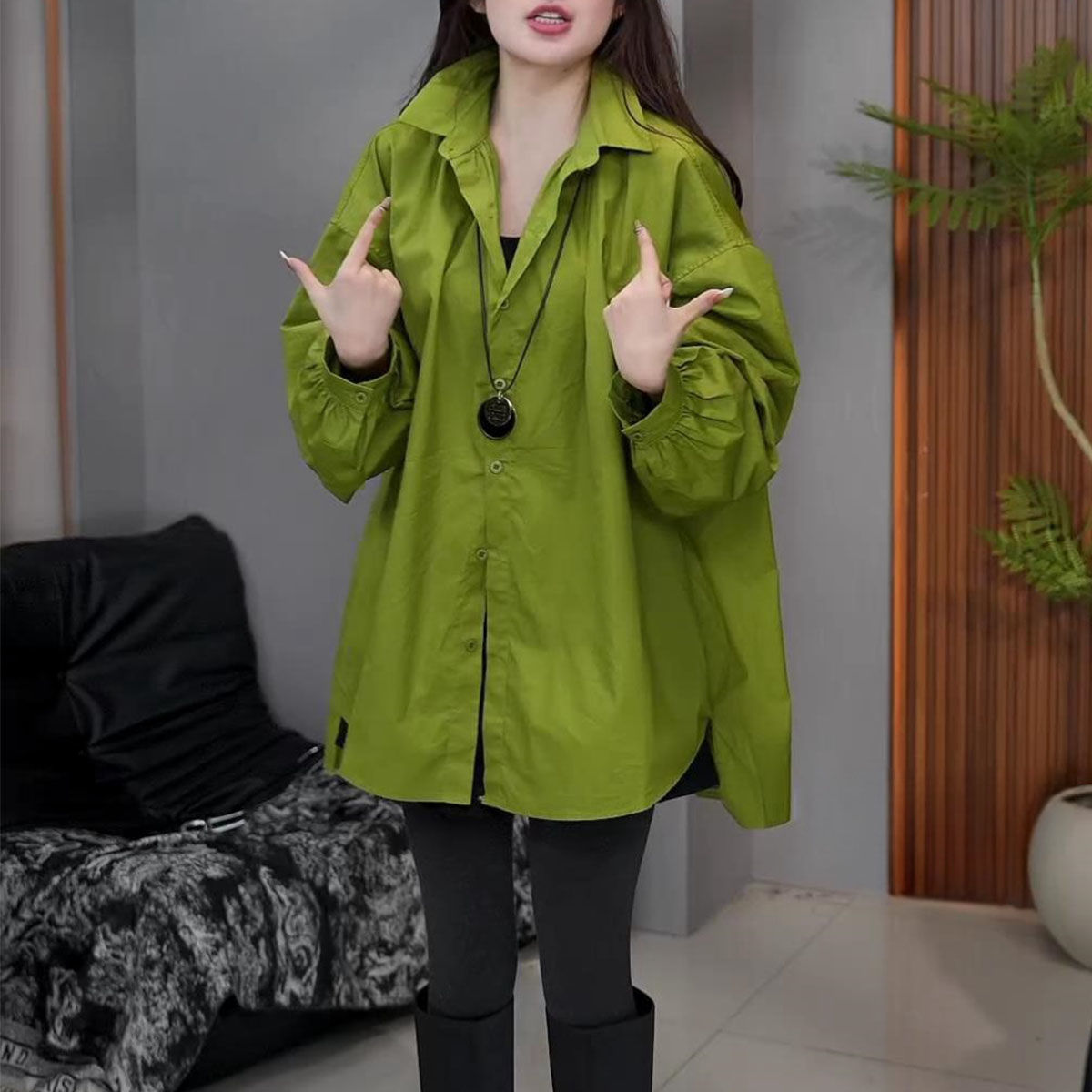 宽松遮肉显瘦中长款休闲小衫上衣2025春季新款时尚百搭长袖衬衫女