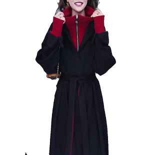 大码假两件连衣裙女2025秋冬新款时尚百搭收腰显瘦撞色中长款裙子