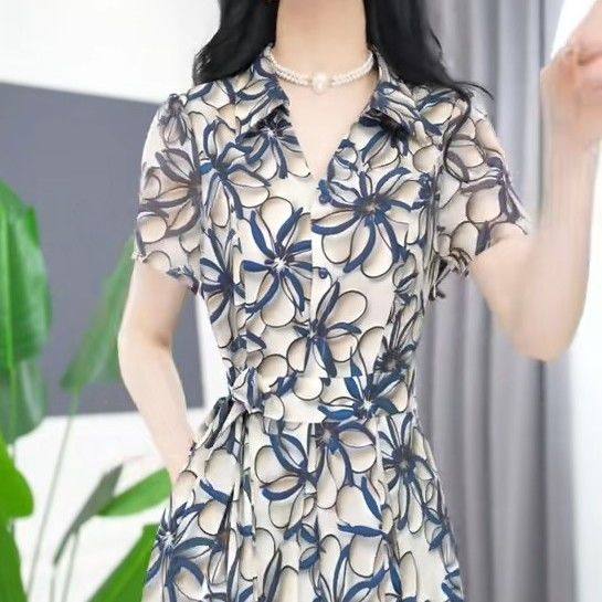 2025年夏季新款时尚短袖连衣裙女气质收腰显瘦中长款休闲印花裙子,女装/女士精品,连衣裙,淘宝优惠券,粉丝福利购,淘宝优惠卷