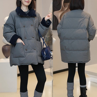 时尚洋气显瘦棉衣棉服潮冬季新款中长款双排扣宽松立领棉袄外套女