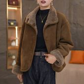 气质复古短外套女小个子时尚 2024冬季 新款 皮毛一体两面穿外搭上衣