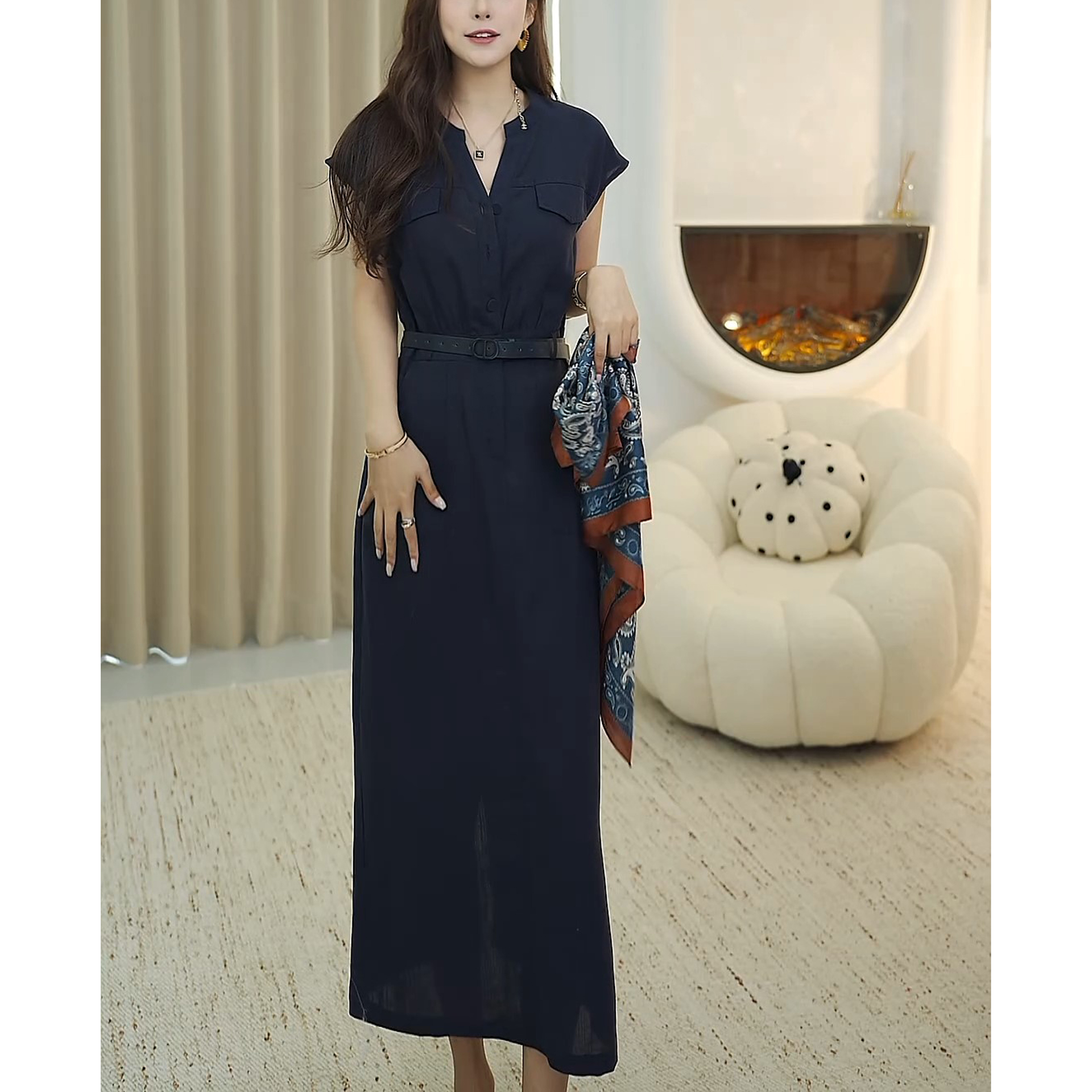 时尚收腰无袖开叉中长款裙子女2025年夏季新款减龄气质显瘦连衣裙