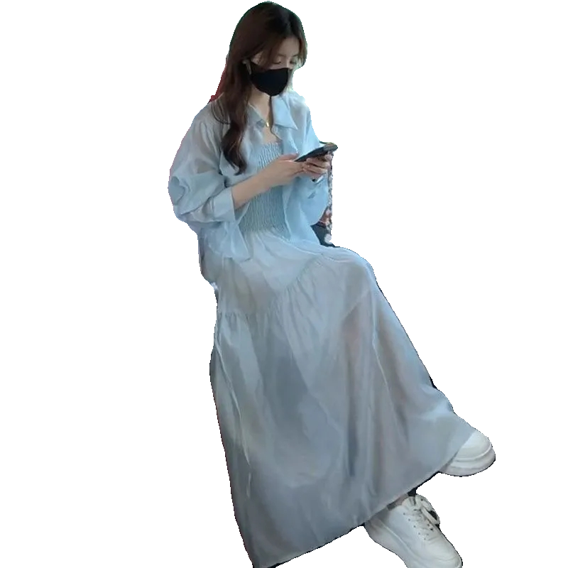 2025夏季新款时尚气质显瘦套装女薄款防晒开衫吊带连衣裙子两件套
