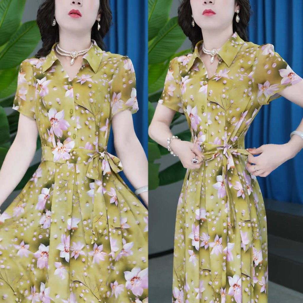 2025年夏季新款时尚短袖连衣裙女气质收腰显瘦中长款印花休闲裙子,女装/女士精品,连衣裙,淘宝优惠券,粉丝福利购,淘宝优惠卷
