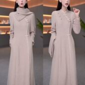 时尚 2025秋冬季 新款 设计感遮肚裙子女显瘦气质内搭旗袍围巾连衣裙