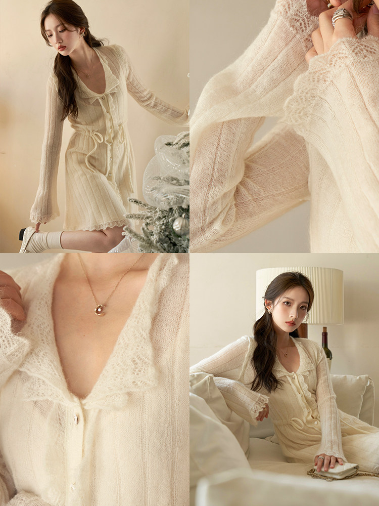 Wool Mohair Knit Dress: 2024 Winter Lace V-Neck Trend - Buy from Taobao, China | Shopme Agent