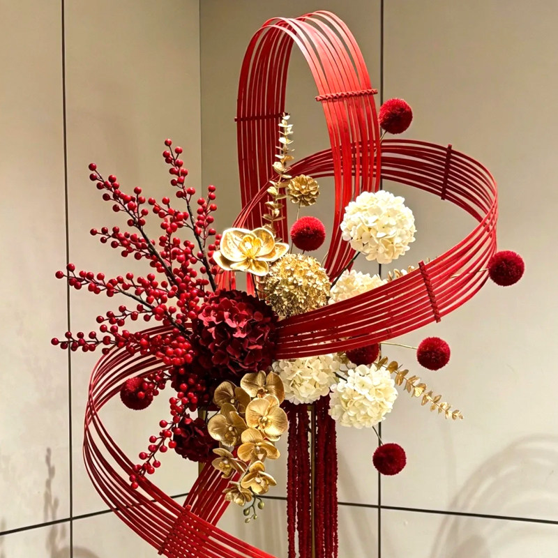 新年装饰红色竹编竹条竹片竹排螺旋造型造景婚庆舞台背景吊顶花艺,特色手工艺,竹编/竹雕,淘宝优惠券,粉丝福利购,淘宝优惠卷