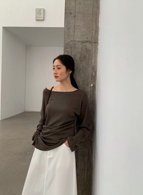 EVERTRUE新款韩版时尚百搭一字肩长袖T恤女宽松显瘦上衣潮91657