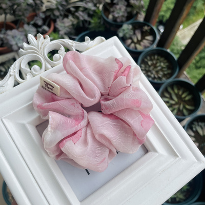 2024新款夏季布艺天丝纱花朵手工大肠发圈 中号少女大肠发圈发绳