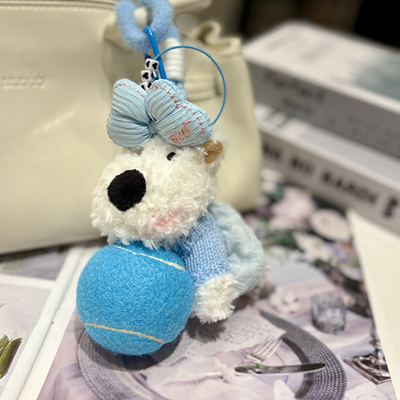 新款可爱蓝色网球包挂件潦草小狗西高地马卡龙清新礼物字母可定制