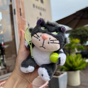 斜眼猫打网球挂件路西法猫钥匙扣体育比赛纪念品定制挂饰男生礼物