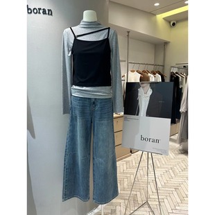 实体店秋新款 阔腿裤 简约时尚 窄版 百搭 帛bo燃ran8170直筒牛仔裤