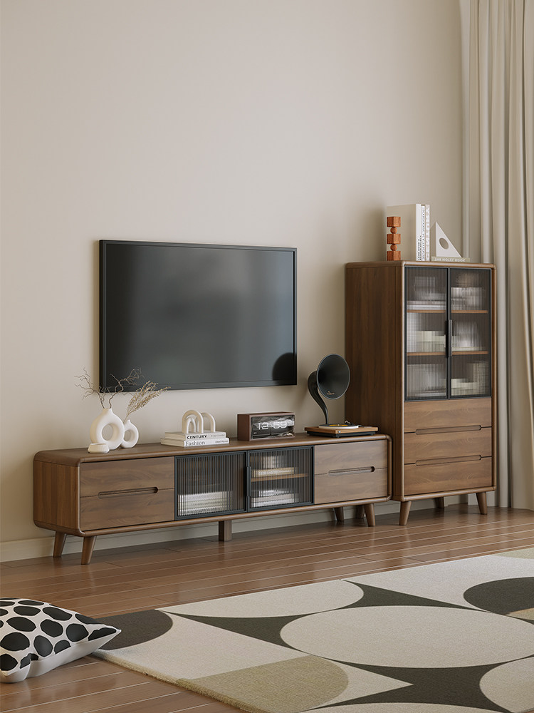 现代简约电视柜咖啡桌组合实木框架客厅家庭小公寓集成壁挂式地板