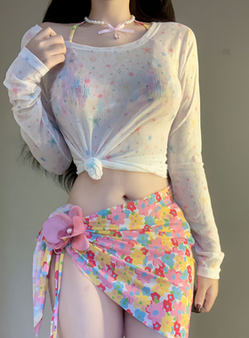 辣妹泳衣女比基尼聚拢分体三角海边度假绝美高级罩衫防晒性感温泉