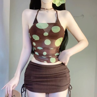 2025新款 复古波点辣妹比基尼四件套绝美泳衣女海边度假防晒泡温泉