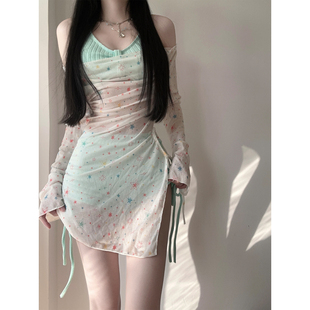 高级纯欲风绝美分体泳衣女甜美辣妹遮肉显瘦保守泡温泉度假比基尼