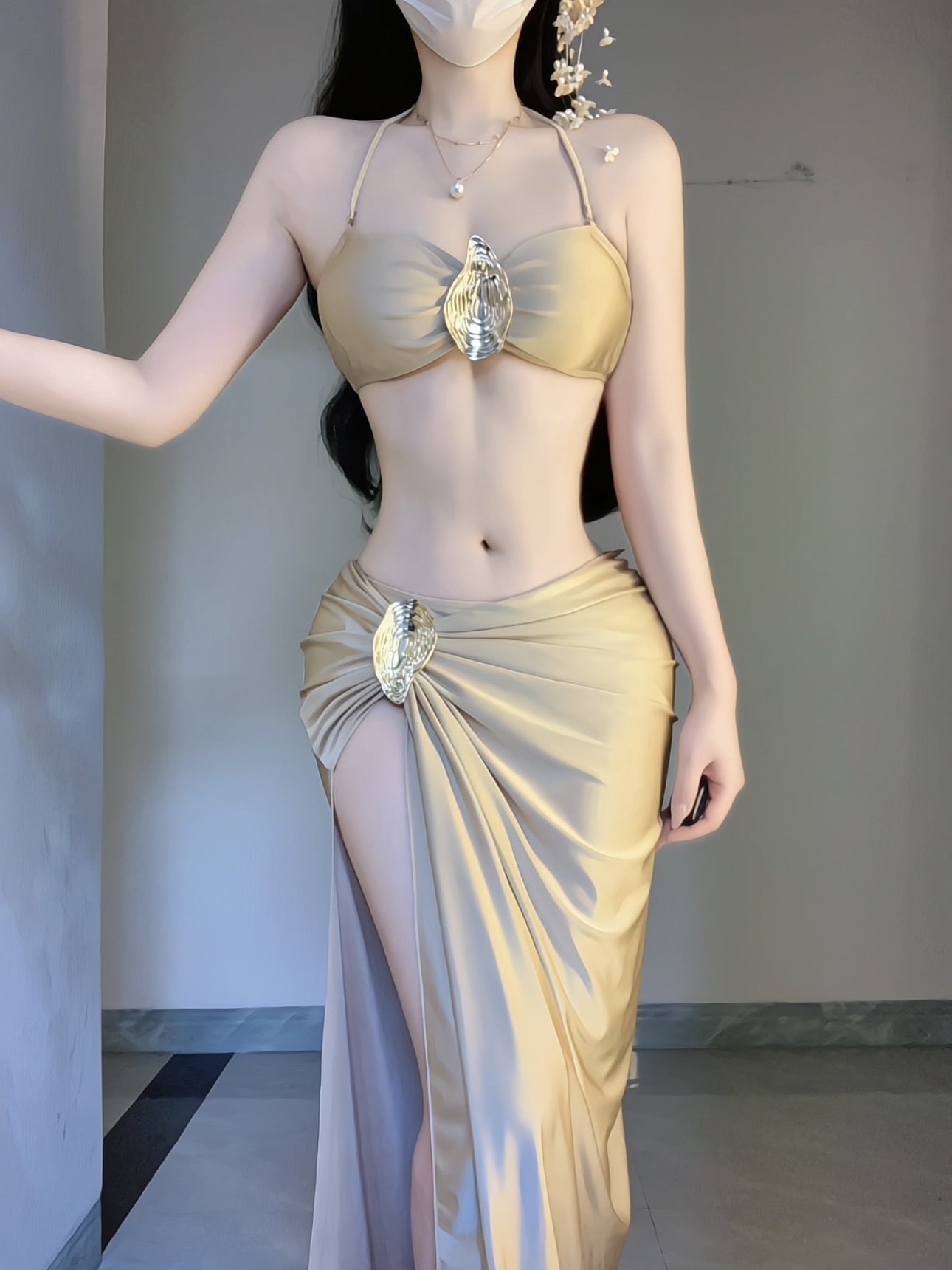 sexy Bikini Swimsuit Long Skirt Three-Piece Seaside Vacation Swimsuit for Women Classy Pure Desire Niche style Classy 2025