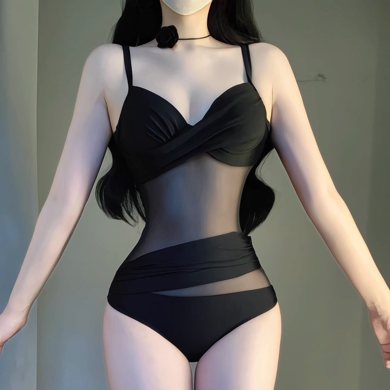 高级感连体泳衣女海边度假三角保守复古遮肚小胸聚拢泡温泉