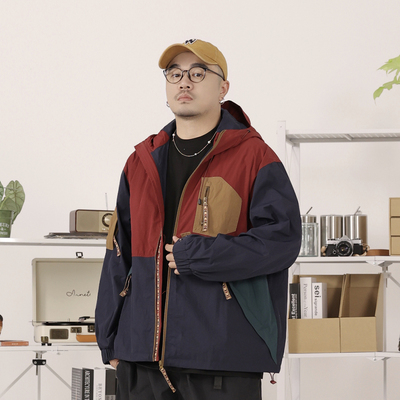 复古拼色外套中性休闲百搭夹克