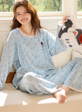 Disney迪士尼秋冬羊绒蚕丝长袖长裤小个子宽松卡通大码家居服0224