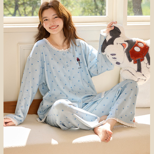 Disney迪士尼秋冬羊绒蚕丝长袖长裤小个子宽松卡通大码家居服0224