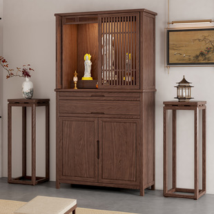 北美黑胡桃木全实木佛龛神台带门宋式观音菩萨柜隐藏门神龛财神柜