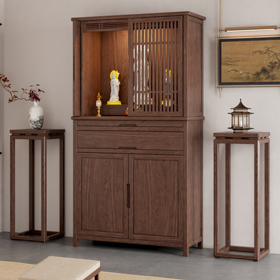 北美黑胡桃实木隐藏门佛龛神台