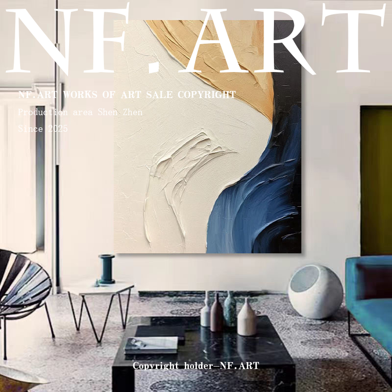NF.ART原创手绘油画《川至》侘寂风客厅简约挂画玄关背景墙装饰画