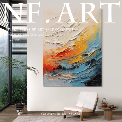 NF.ART原创手绘《流泉》餐厅侘寂风装饰油画客厅抽象立体画纯手工