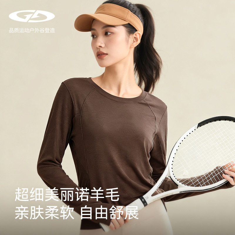 新款瑜伽上衣长袖女款羊毛运动服普拉提健身跑步无缝紧身t恤高弹