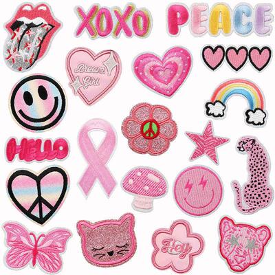 1 Pc Pink Panther Smiley Face Iron on Patches Love Flower Em