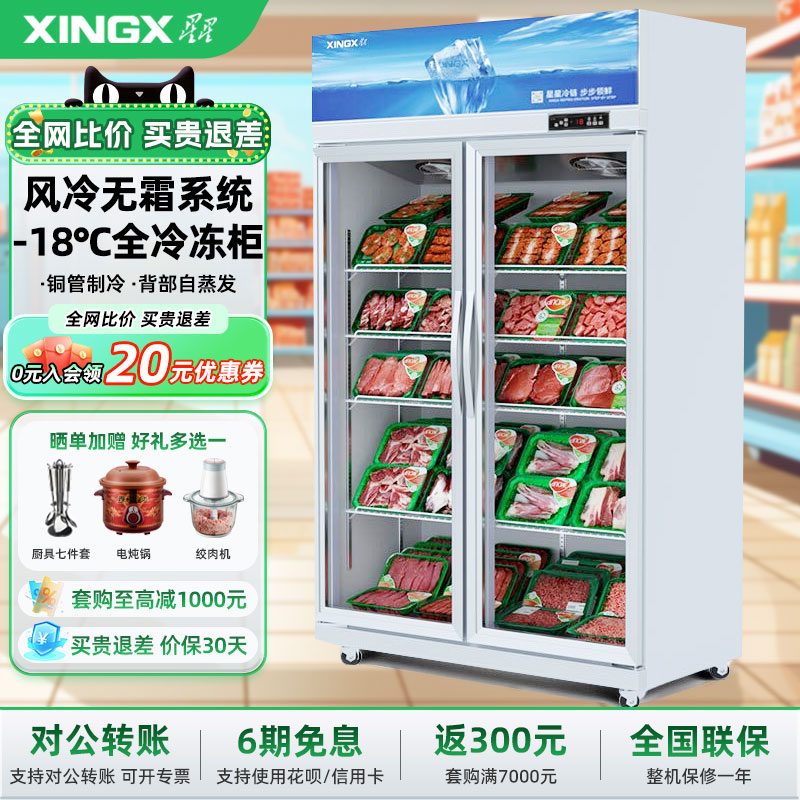 星星全冷冻展示柜商用立柜超市肉类急冻冰柜低温保鲜柜立式冰柜