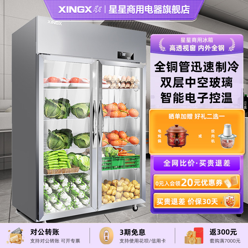 星星冷藏展示柜商用超市全铜保鲜柜立式蔬菜冷柜点菜柜水果柜冰箱
