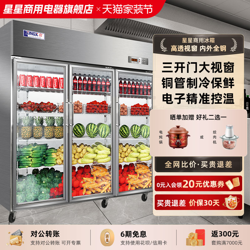 厨房商用三门冰箱立式冷藏展示柜