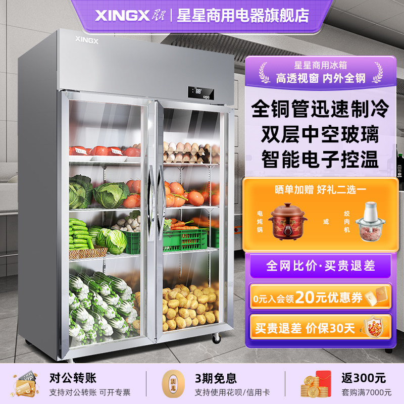 星星冷藏展示柜商用超市全铜保鲜柜立式蔬菜冷柜点菜柜水果柜冰箱