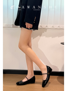 牛皮版~复古山茶花玛丽珍鞋女夏新款一字扣带气质内增高浅口单鞋