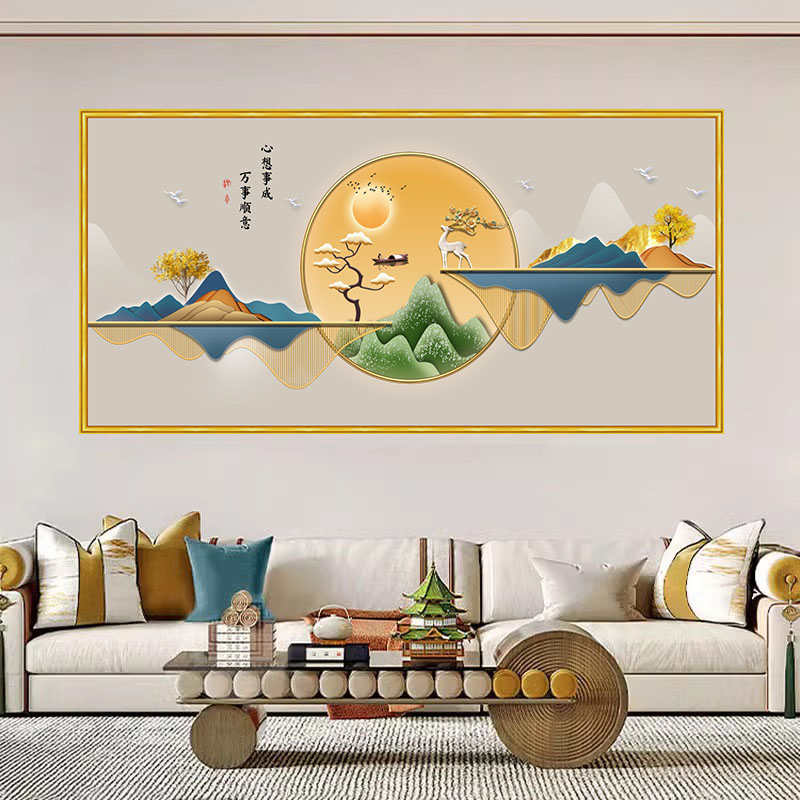 立体自粘装饰贴画现代新中式办公室客厅沙发背景墙画轻奢壁画贴纸图片