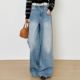 十一Studio简约作旧慵懒风高腰阔腿牛仔裤 女宽松显瘦直筒长裤 垂感