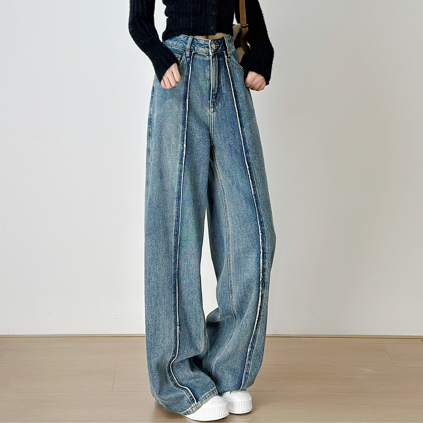 十一Studio2026春新设计感美式高街风拼接阔腿牛仔裤女显瘦香蕉裤,女装/女士精品,牛仔裤,淘宝优惠券,粉丝福利购,淘宝优惠卷