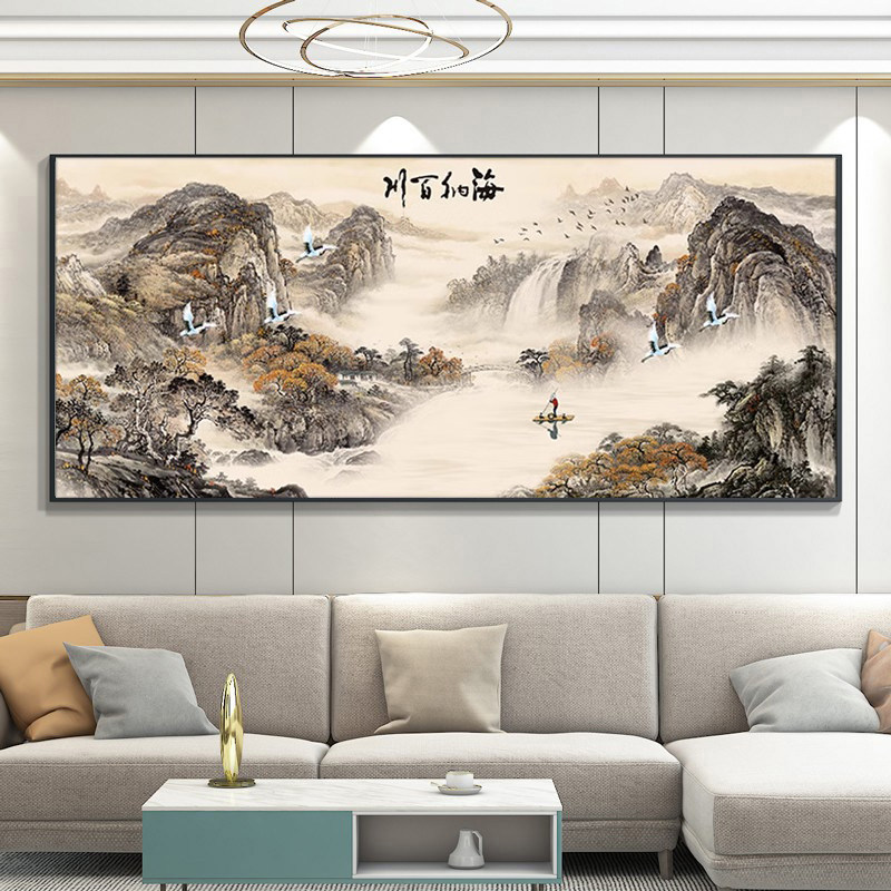 风景山水国画十字绣2026新款海纳百川线绣客厅大幅简约现代手工绣