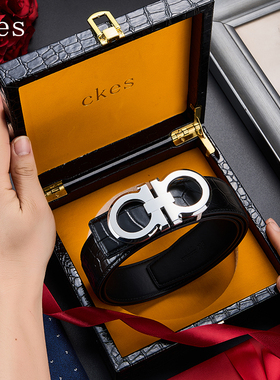 ckes鳄鱼纹皮带男士真皮3.8平滑扣 商务高档奢侈品潮腰带男不锈钢