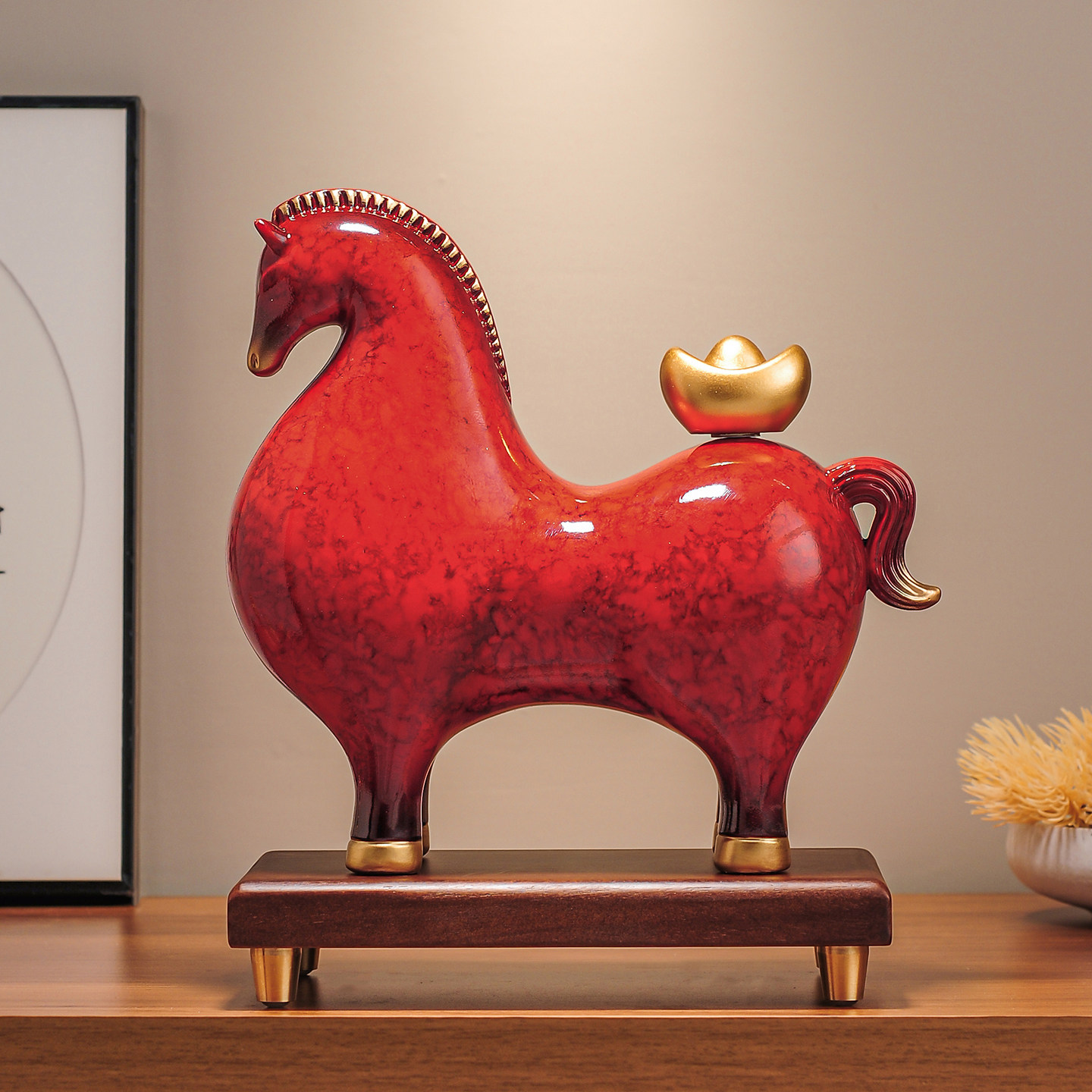 花纹红色马上有钱摆件马年招财进宝家居客厅玄关办公室桌面装饰品