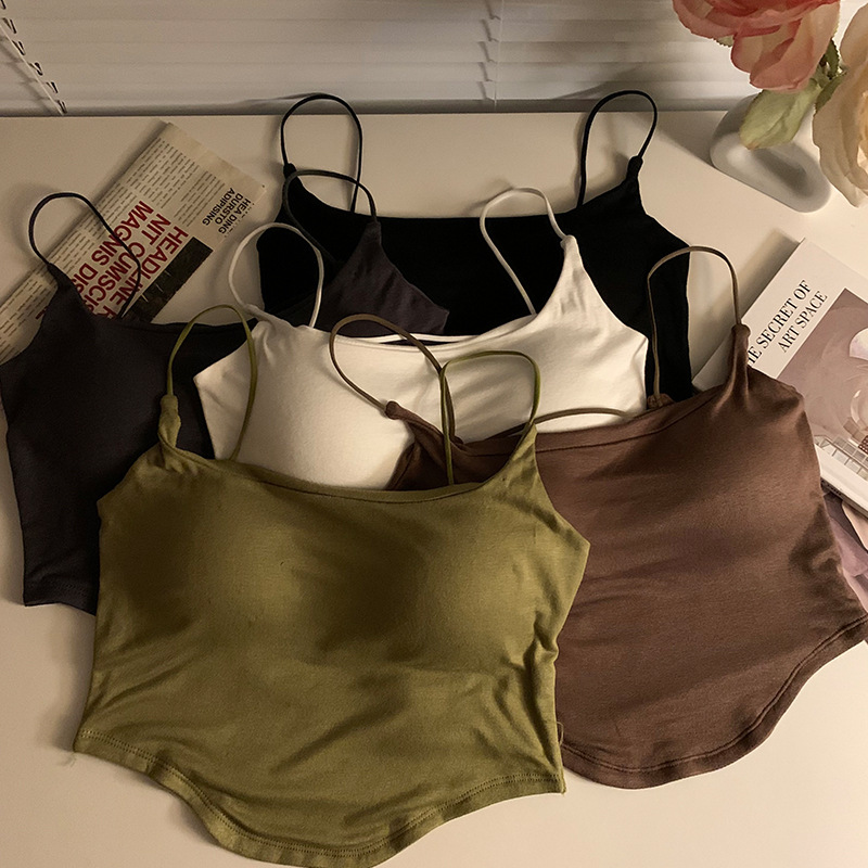 纯欲短款显瘦美背露背上衣性感辣妹吊带女夏季带胸垫内搭外穿背心