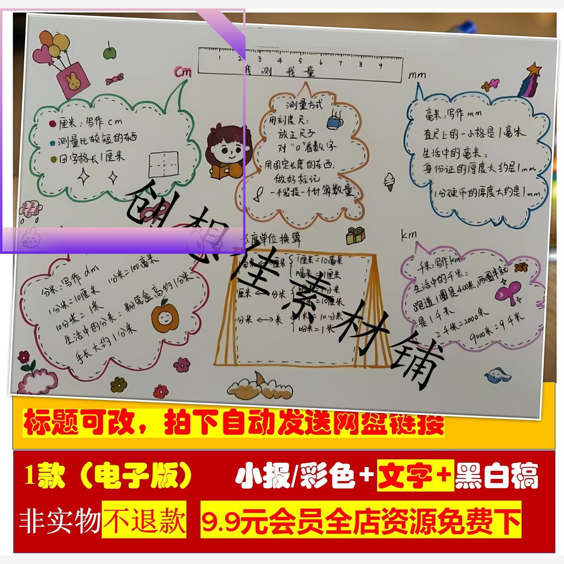 二年级下册数学思维导图手抄报模板小学生数学认识长度单位手抄报