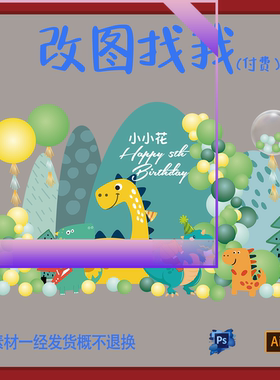 BBY84.绿色森林恐龙主题宝宝宴满月百日背景板设计素材ps.ai