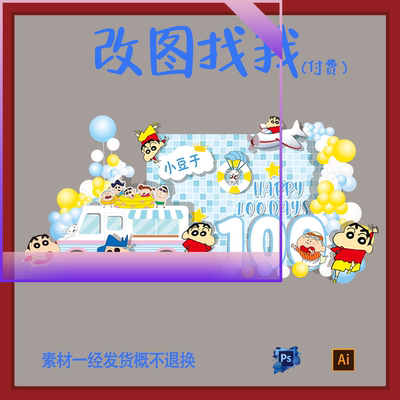 BBY158.蜡笔小新主题3宝宝宴生日派对迎宾牌背景板设计素材ps.ai