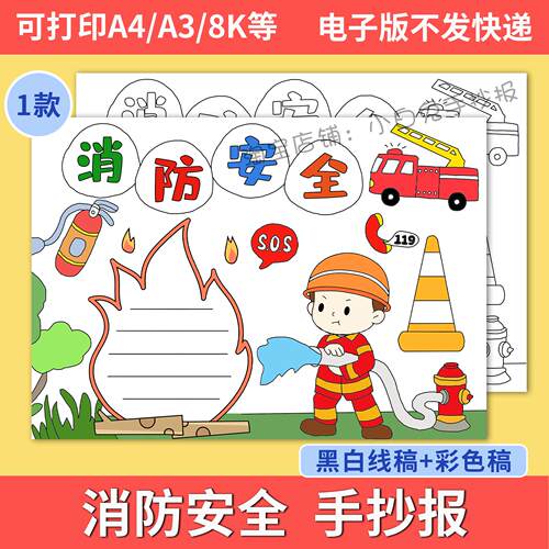消防安全手抄报模板主题伴我行是小小消防员119教育电子版防灾减