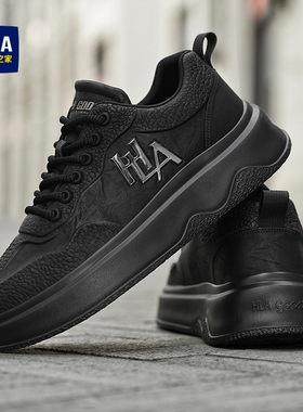 海澜之家黑色男鞋冬季2026新款厚底增高运动休闲板鞋男士皮面潮鞋