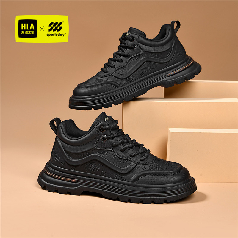 海澜之家马丁靴男款2026新款秋冬季中帮黑色休闲皮鞋男士工装鞋子