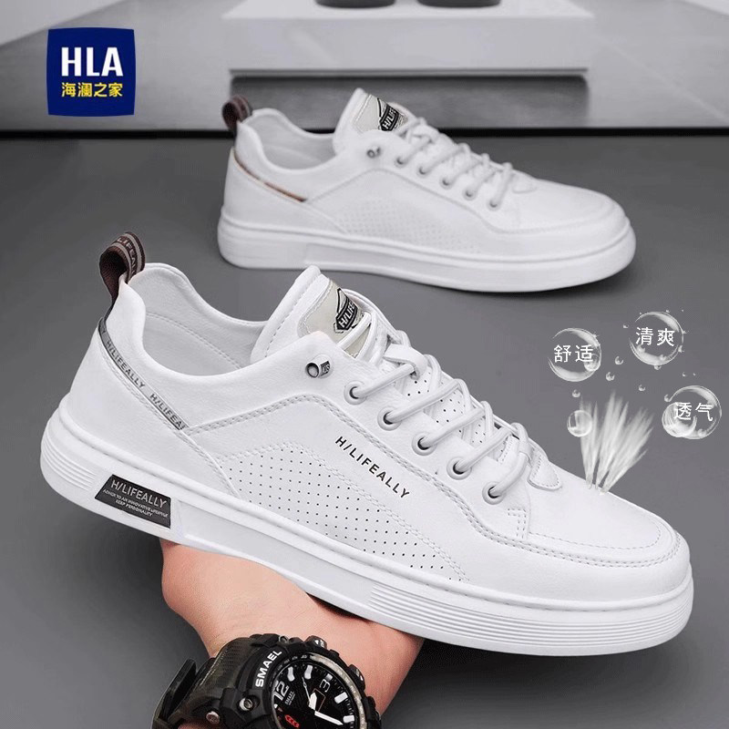 海澜之家男鞋春夏季透气2026新款商务休闲板鞋男士一脚蹬小白皮鞋